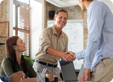 close up smiling person conference room